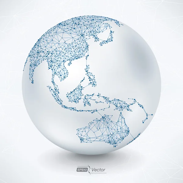 Abstract Telecommunication Earth Map - Asia, Indonesia, Oceania, Australia — 스톡 벡터