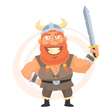 Kılıç ve gülümseyen Viking tutar