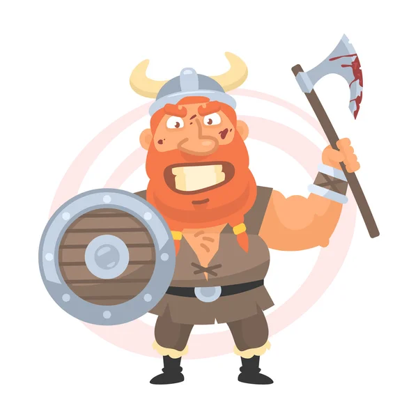 Angry viking holds an axe — Stock Vector