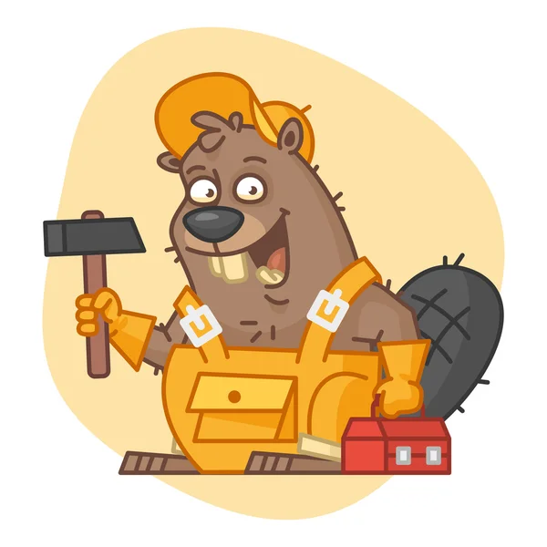 Beaver Holding Hammer and Tools — Stock Vector