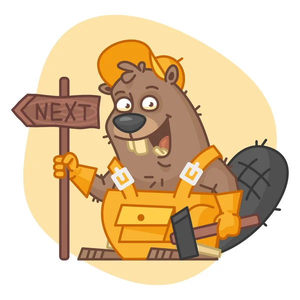 Beaver segurando sinal e martelo — Vetor de Stock