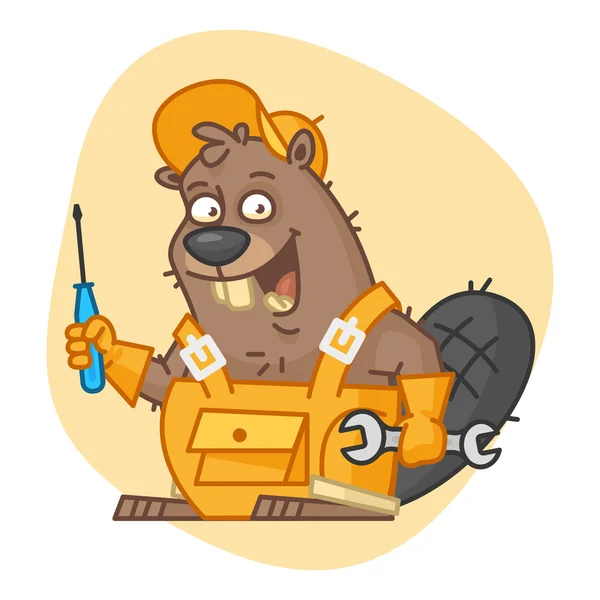 Beaver Holds Screwdriver and Wrench — Stock Vector