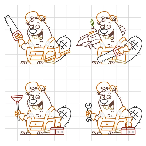 Mestre Castor Doodle em diferentes versões 1 — Vetor de Stock