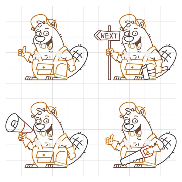 Beaver Master Doodle en diferentes versiones 3 — Vector de stock