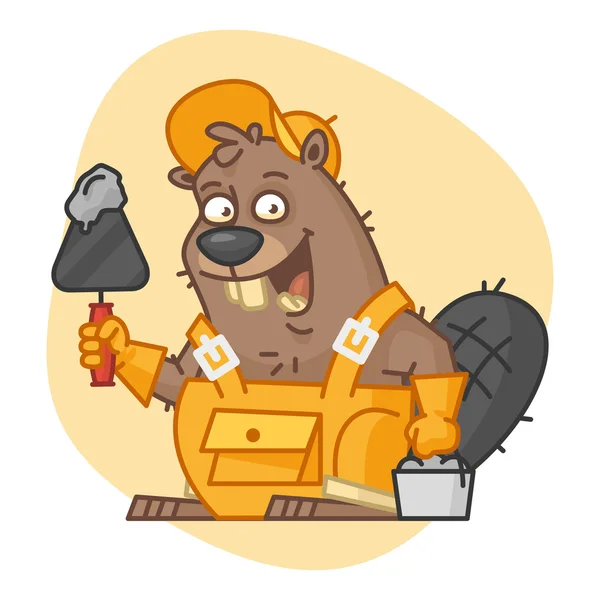 Beaver Holds Trowel and Bucket with Cement — Stock Vector