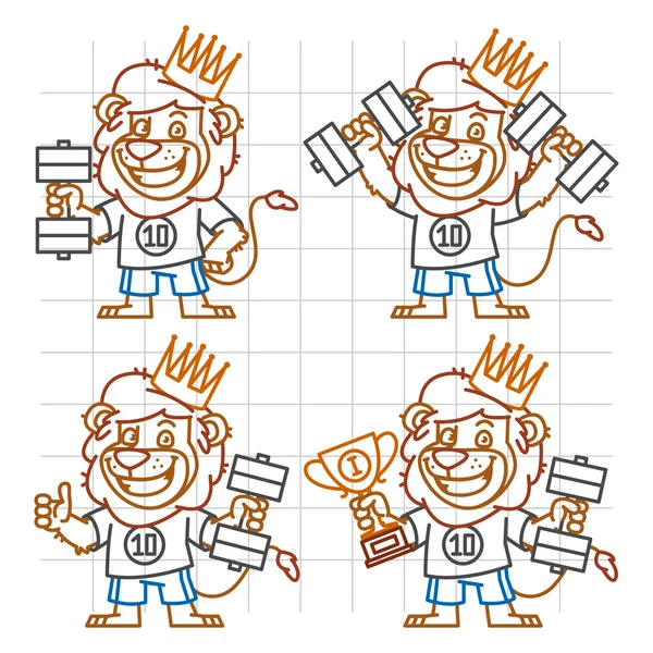 Leo culturista en diferentes versiones Doodle — Vector de stock