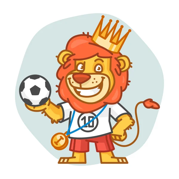 León sostiene la pelota de fútbol y sonríe — Vector de stock