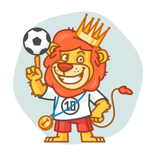 León sostiene pelota de fútbol en un dedo — Vector de stock