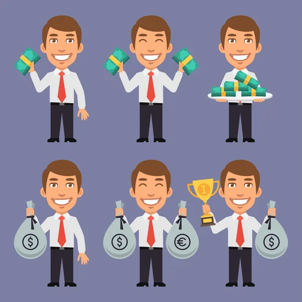 Businessman Holds Money and Smiling — Stock Vector