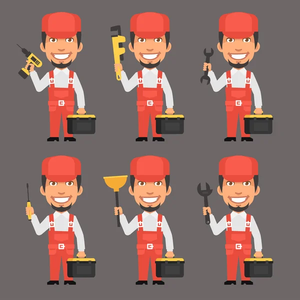 Repairman Holds Different Tools — Stock Vector