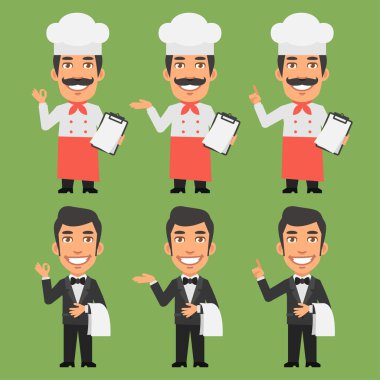 Aşçı ve garson gösterir ve gösterir