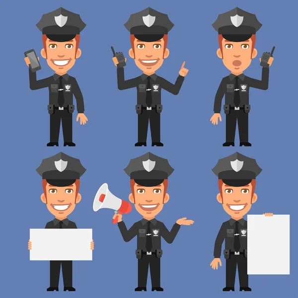 Policeman Holding Phone Megaphone Paper — Stock Vector