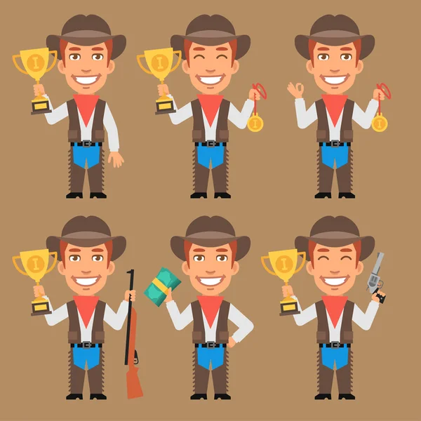 Cowboy Holds Cup Medal and Money — Stock Vector