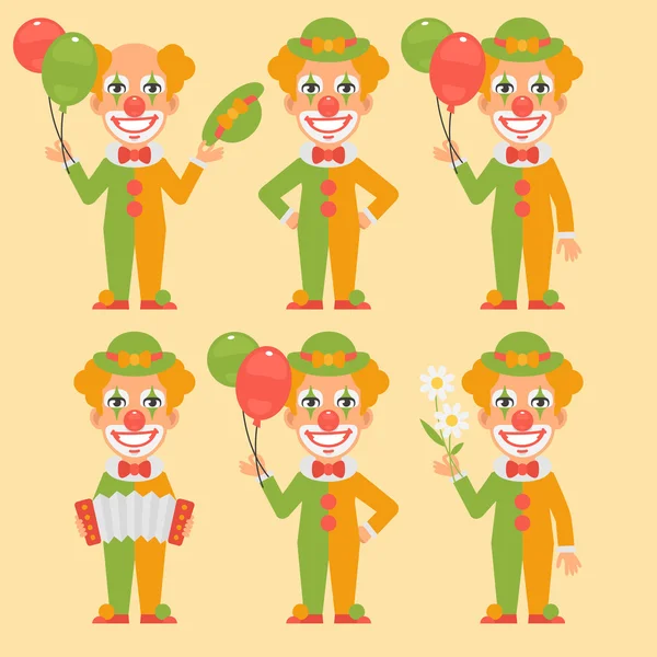Clown Holding Balloons Flowers Accordion — Stock Vector