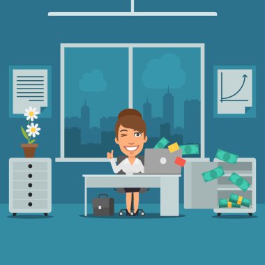 Ofiste oturan işkadını ve parasal kazanç sevinir