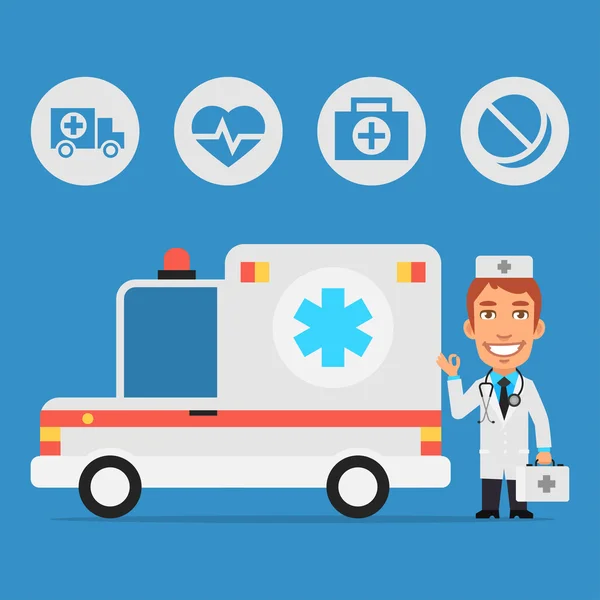 Doctor and Ambulance Car — Stock Vector