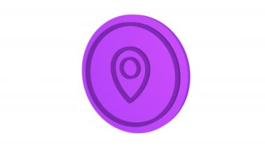 Harita işaretleyici 3d simgesi. Mor renk. Alfa kanalı. Döngülü animasyon. 3d nesnesi