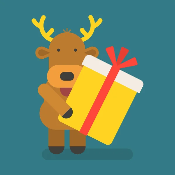 Reindeer Holding Big Gift Vector Character Vector Illustration — Stock Vector