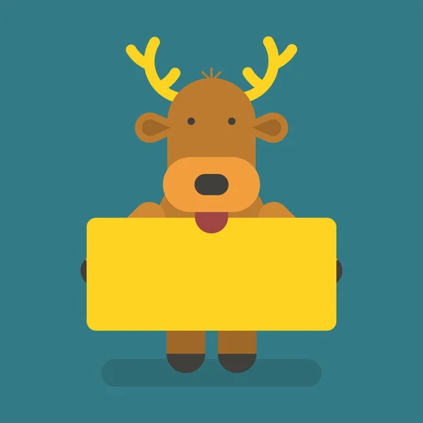 Reindeer Holding Blank Sign Vector Character Vector Illustration — Stock Vector