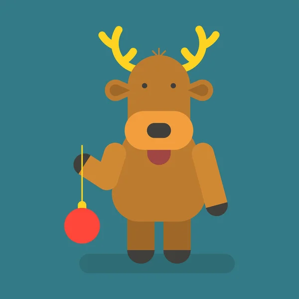 Reindeer Holding Christmas Toy Vector Character Vector Illustration — Stock Vector