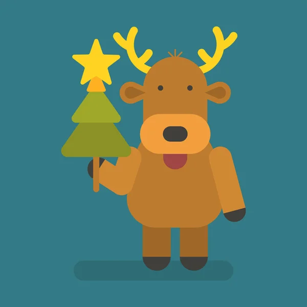 Reindeer Holding Christmas Tree Vector Character Vector Illustration — Stock Vector
