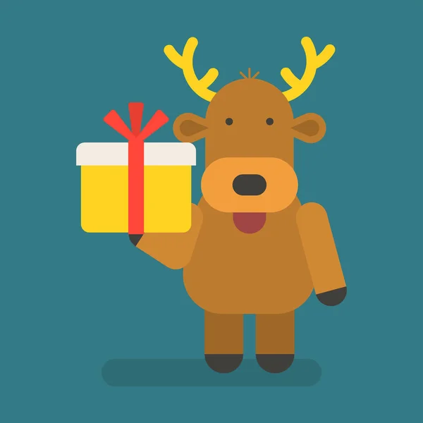 Reindeer Holding Gift Box Vector Character Vector Illustration — Stock Vector
