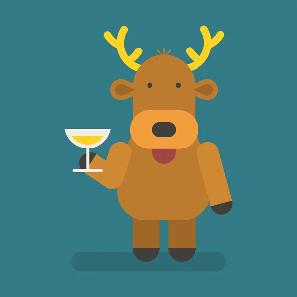 Reindeer Holding Glass Champagne Vector Character Vector Illustration — Stock Vector