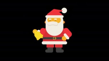 Noel Baba Noel çanı çalıyor. Alfa kanalı. Döngülü animasyon. Çizgi film karakteri