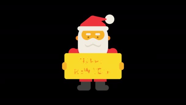 Santa Claus Sostiene Cartel Con Inscripción Feliz Año Nuevo Canal — Vídeos de Stock
