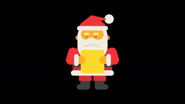 Papá Noel Leyendo Carta Deseos Navidad Canal Alfa Animación Bucle — Vídeos de Stock
