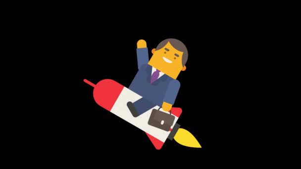 Επιχειρηματίας Πετάει Πύραυλο Κουνώντας Χέρι Και Κρατώντας Χρυσό Κύπελλο Κανάλι — Αρχείο Βίντεο
