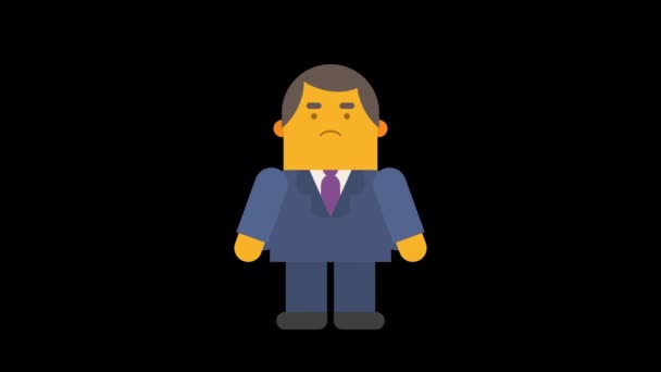 Hombre Negocios Demuestra Que Tiene Dinero Canal Alfa Animación Bucle — Vídeos de Stock