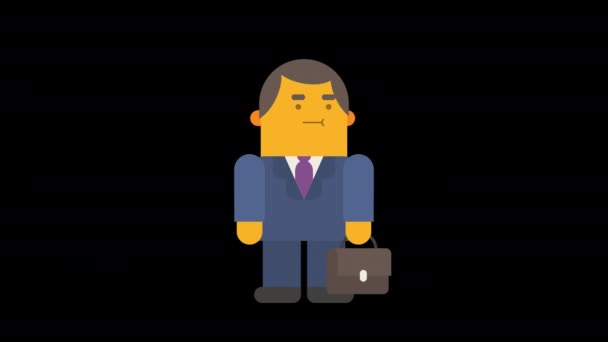 Hombre Negocios Sosteniendo Maleta Saludando Sonriendo Canal Alfa Animación Bucle — Vídeos de Stock