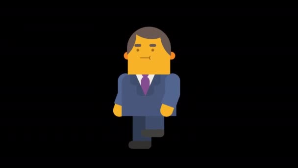 Hombre Negocios Con Traje Camina Canal Alfa Animación Bucle Animación — Vídeos de Stock