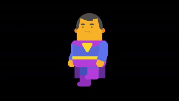 Superbohater Garniturze Wychodzi Kanał Alpha Zapętlona Animacja Animacja Postaci — Wideo stockowe