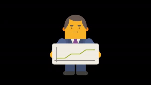 Podnikatel Drží Pozitivní Negativní Obchodní Graf Alfa Kanál Smyčková Animace — Stock video