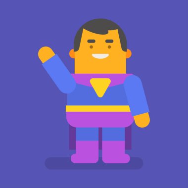 Süper kahraman el sallıyor ve gülümsüyor. Vektör karakter. Vektör illüstrasyonu