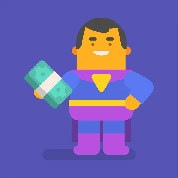 Super Herói Segurando Dinheiro Sorrindo Personagem Vetorial Ilustração Vetorial — Vetor de Stock