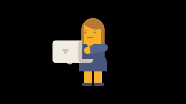 Деловая Женщина Держит Ноутбук Нажимает Альфа Канал Цикл Анимации Анимация — стоковое видео