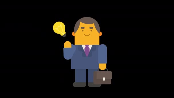 Geschäftsmann Hatte Eine Idee Alpha Kanal Looping Animation Charakteranimation — Stockvideo