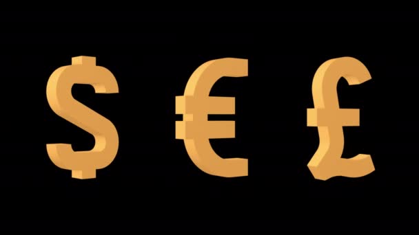 Symbole Pieniężne Funt Euro Funt Szterling Ikony Ustawione Kanał Alpha — Wideo stockowe