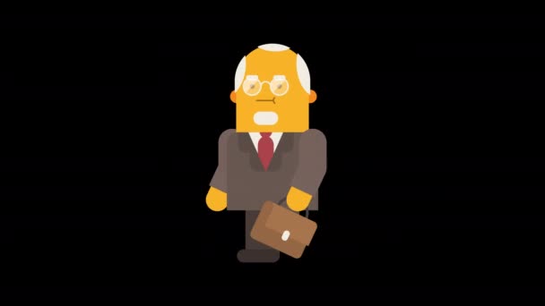 Vieil Homme Affaires Tient Une Valise Court Canal Alpha Animation — Video