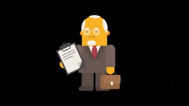 老商人拿着手提箱和石碑 阿尔法频道循环动画 角色动画 — 图库视频影像