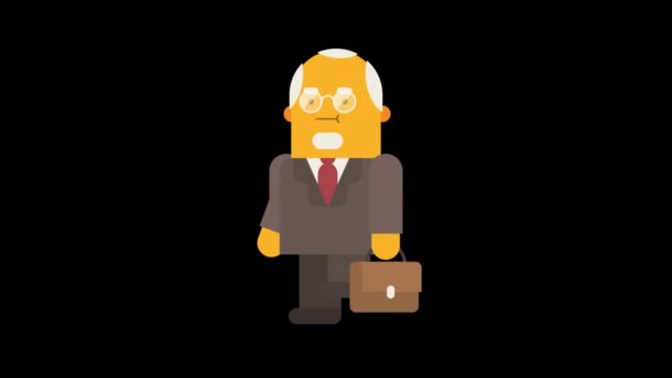 古いビジネスマンはスーツケースと散歩を保持します アルファチャンネル ループアニメーション キャラクターアニメーション — ストック動画