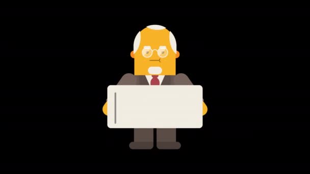 Old Businessman Holding Negative Business Graph Alpha Channel Looped Animation — Stock Video