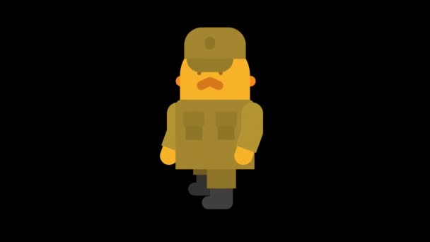 Sergeant Mustache Starts Walking Stops Alpha Channel Looped Animation Character — Stock Video