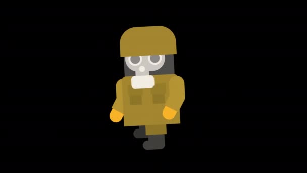 Sergeant Gas Mask Starts Runs Stops Alpha Channel Looped Animation — Stock Video