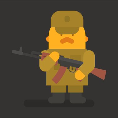 Kırmızı bıyıklı, makineli tüfekli çavuş. Vektör karakter. Vektör illüstrasyonu