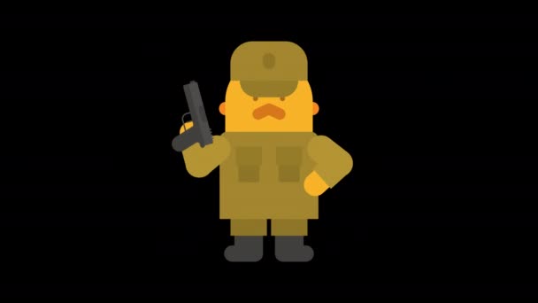 Sergeant Holding Gun Looks Seriously Alpha Channel Looped Animation Character — Stock Video