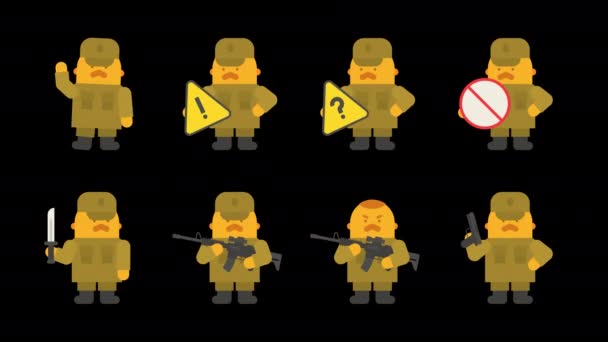 中士的角色设置了各种姿势的动画 阿尔法频道循环动画 角色动画 — 图库视频影像